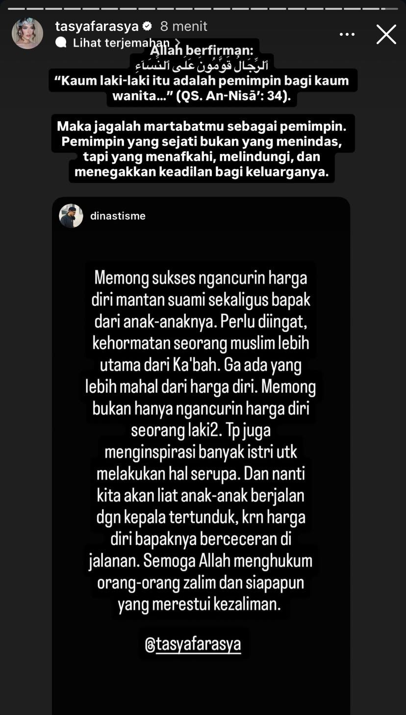 Tanggapan Tasya Farasya soal Tudingan Hancurkan Harga Diri Suami (instagram)